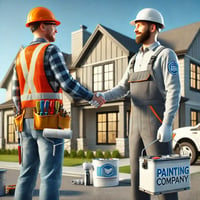 A picture of a home builder shaking hands with a painter.